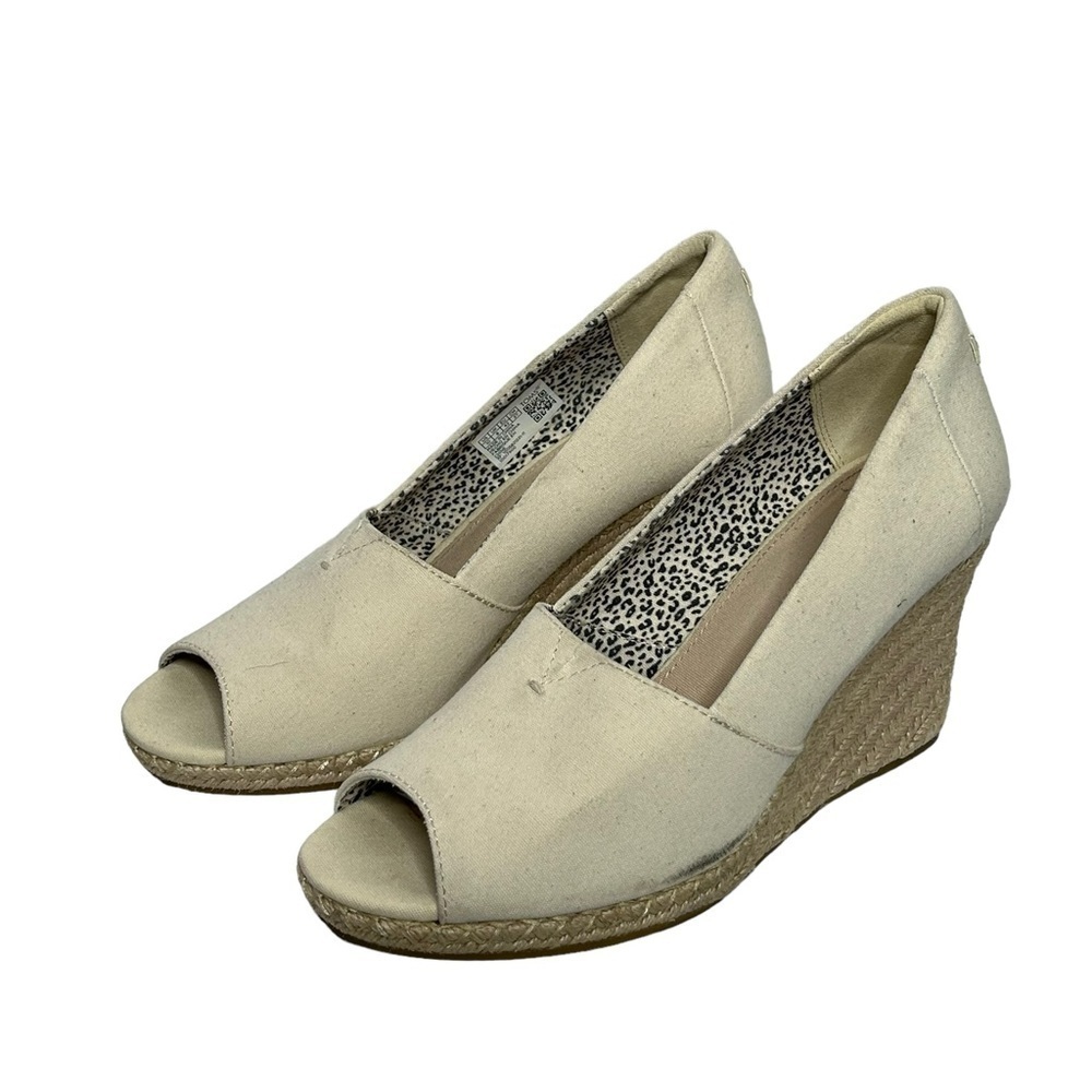 Toms Michele Canvas Peep Toe Wedge Espadrilles - Picture 3 of 16